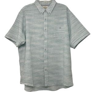 Weatherproof Vintage XXL Button Up Shirt Short Sleeve Linen Aqua Blue Stripes